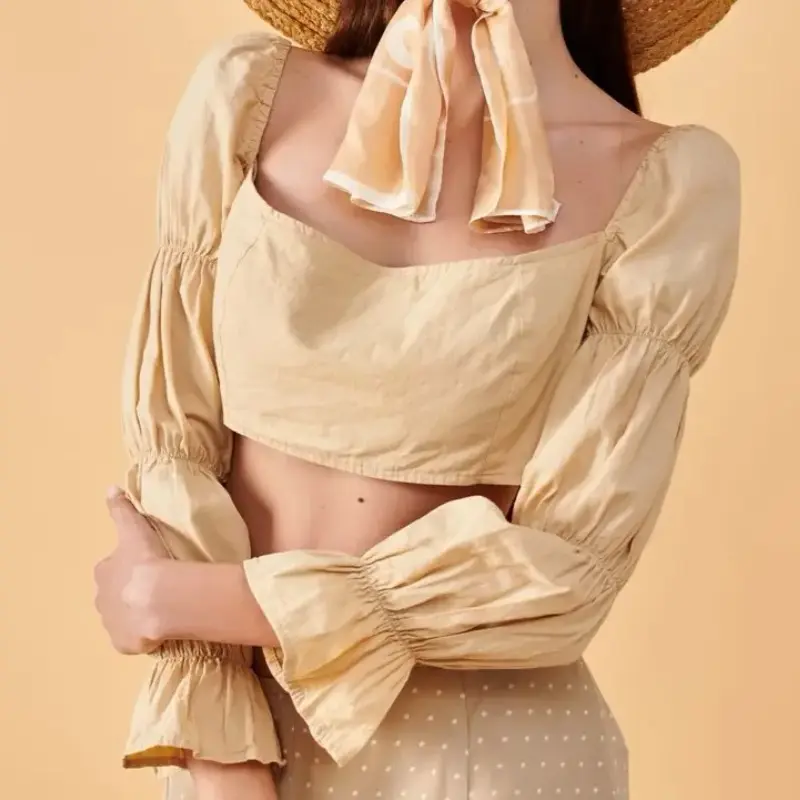 泡泡袖亞麻襯衫